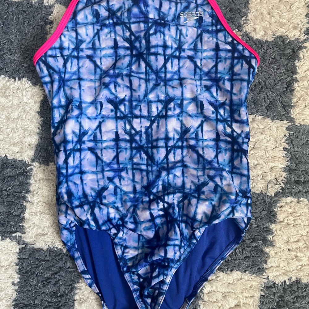 Speedo Blue and Pink One Piece Swimsuit with Tie-Dye Pattern